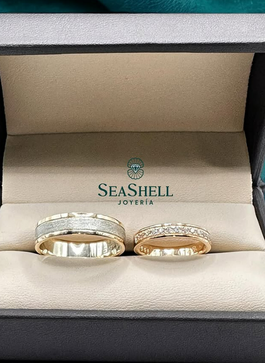 Duo de Anillos de Boda en Oro Amarillo y Blanco