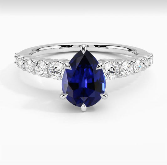 Anillo de Compromiso con Corte de Lágrima Azul