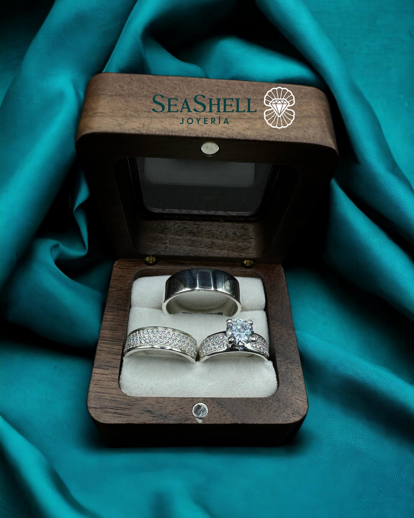 Set de Anillos de Boda en Oro Blanco Diseño Sofisticado