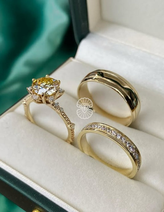 Trío de Anillos de Boda en Oro Amarillo