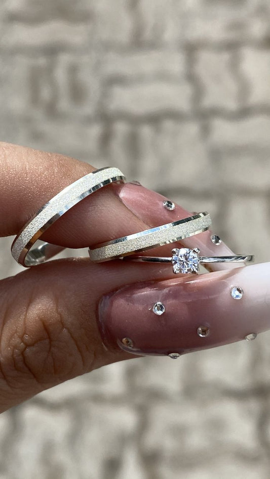 Trío de Anillos de Boda en Oro Blanco