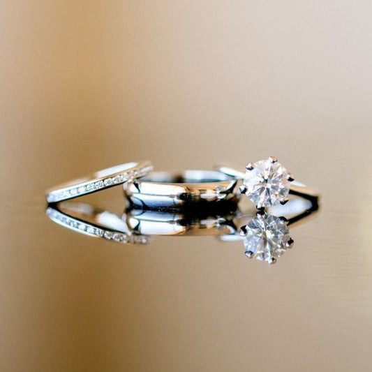 Trío de Anillos de Boda en Oro Blanco de 10K