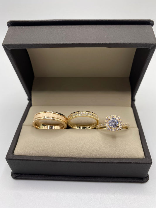 Trío de Anillos de Boda en Oro Amarillo de 10 kilates