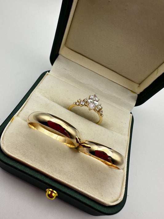 Trío de Anillos de Boda en Oro Amarillo de 10 kilates