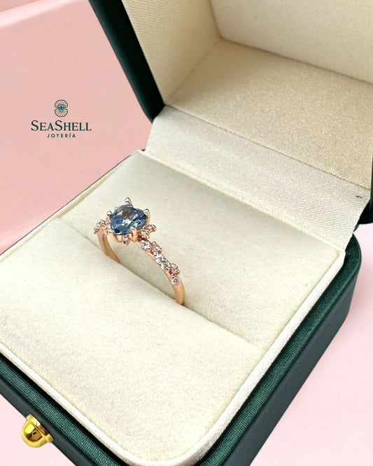 Anillo de Compromiso Corte Corazón Color Aguamarina