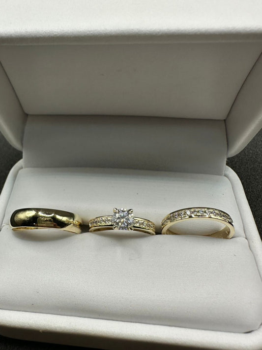 Trío de Anillos de Boda en Oro Amarillo