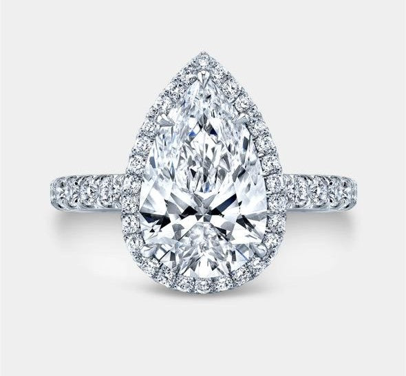 Anillo de Compromiso Corte de Lágrima Estilo Halo