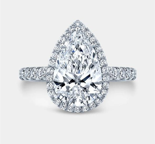 Anillo de Compromiso Corte de Lágrima Estilo Halo