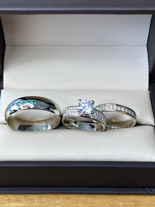 Trío de Anillos de Boda en Oro Blanco