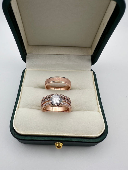 Trío de Anillos de Boda en Oro Rosa