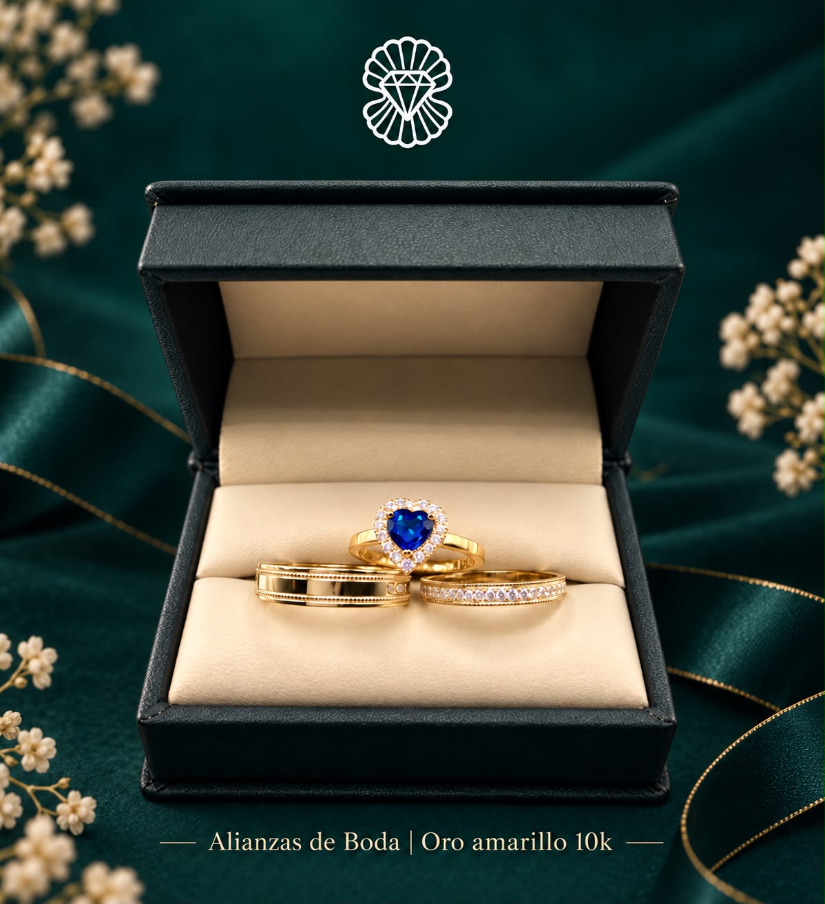 Elegante Set de Anillos en Oro Amarillo 10k