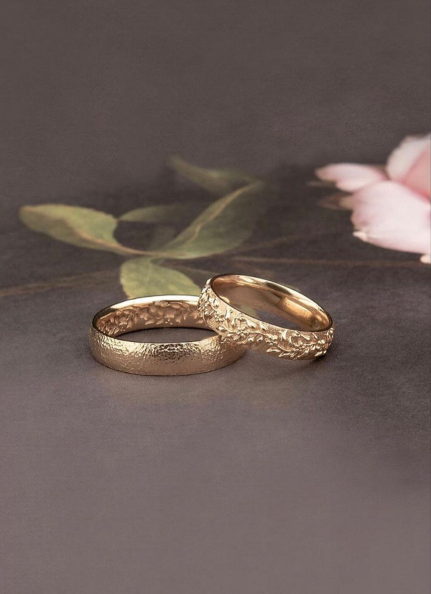 Dúo de Anillos de Boda Con Textura