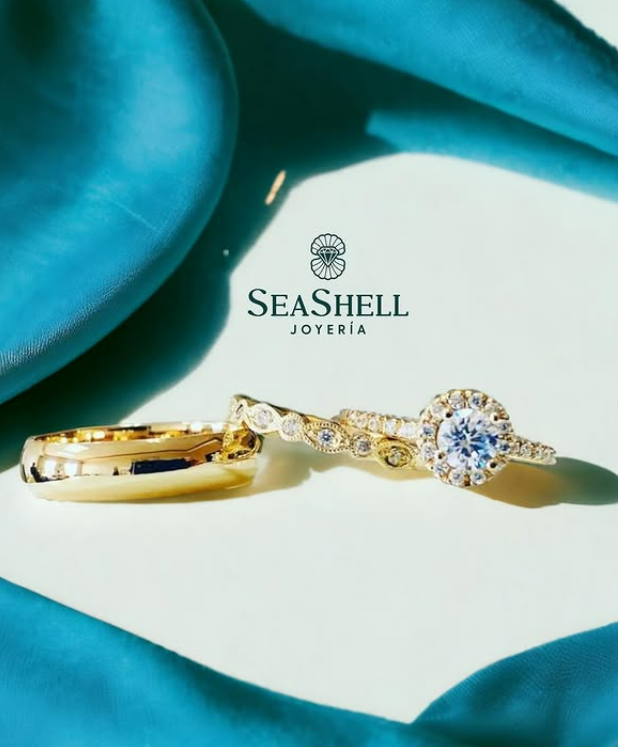 Trío de Anillos de Boda en Oro Amarillo de 10 kilates