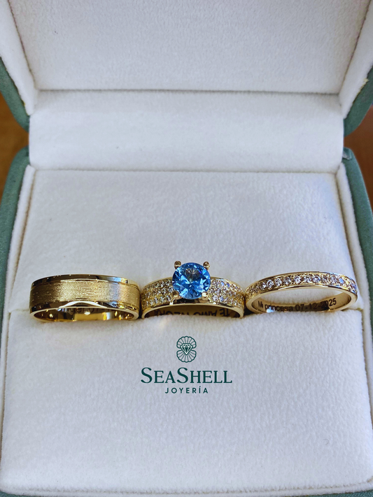 Trío de Anillos de Boda en Oro Amarillo