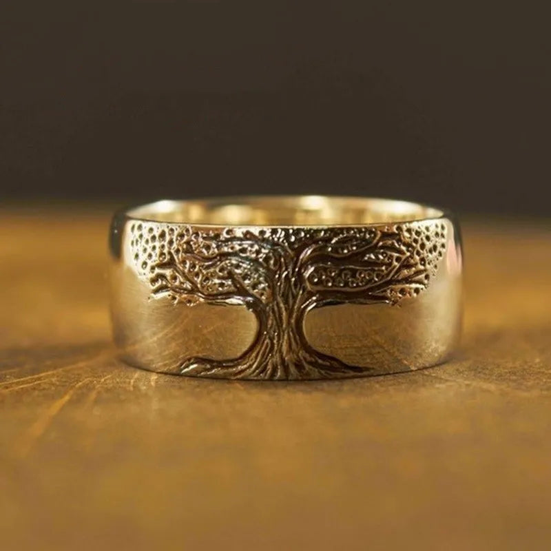 Anillo de Hombre Diseño del Árbol de la Vida En Oro