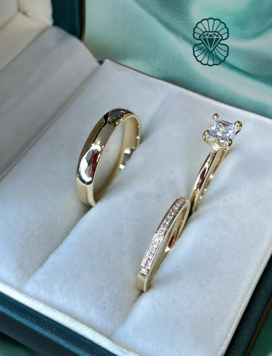 ✨ Trío de Anillos de Boda en Oro Amarillo ✨