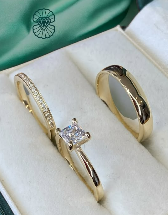 ✨ Trío de Anillos de Boda en Oro Amarillo ✨