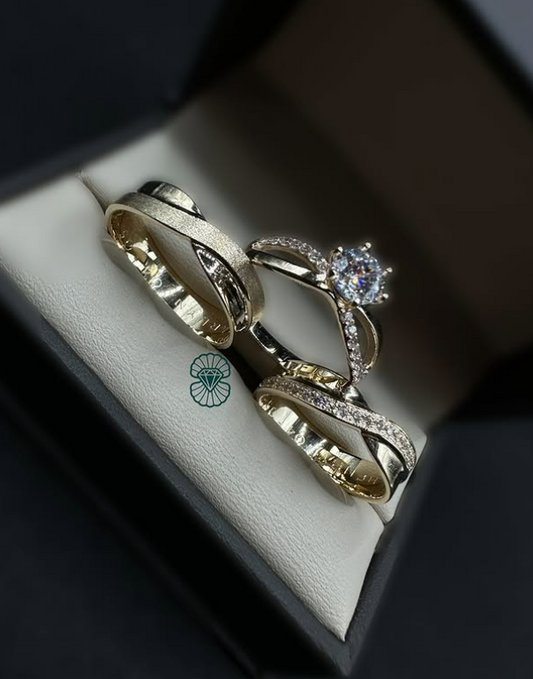 ✨ Trío de Anillos de Boda en Oro Amarillo ✨