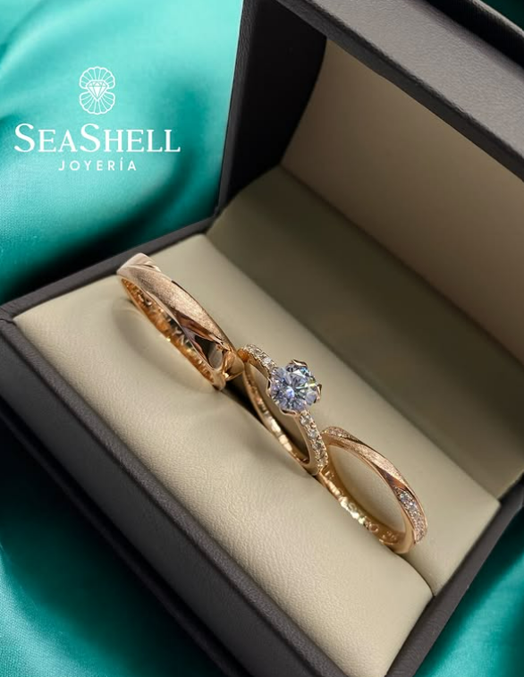 ✨ Trío de Anillos de Boda en Oro Rosado ✨