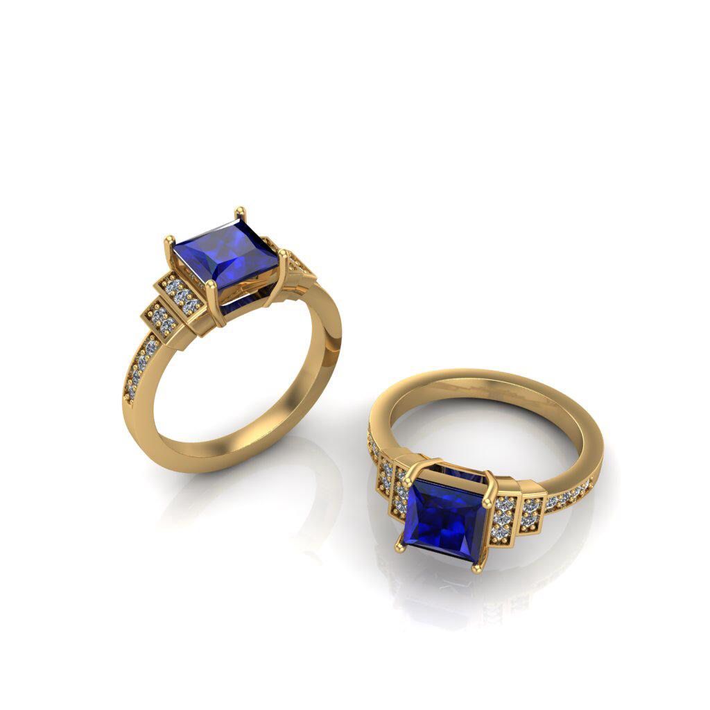 Anillo de Compromiso Corte Princesa Con Zirconia Azul