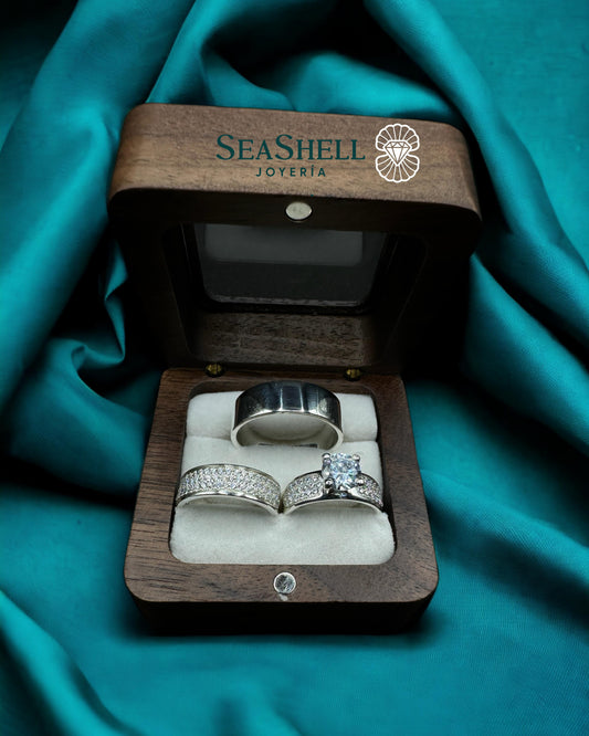 Set de Anillos de Boda en Oro Blanco Diseño Sofisticado