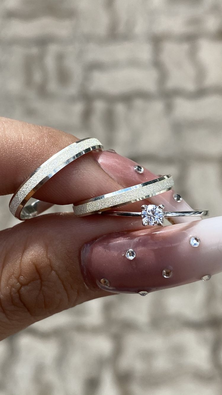 Trío de Anillos de Boda en Oro Blanco
