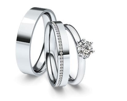 Trío de Anillos de Boda en Oro Blanco de 10 kilates