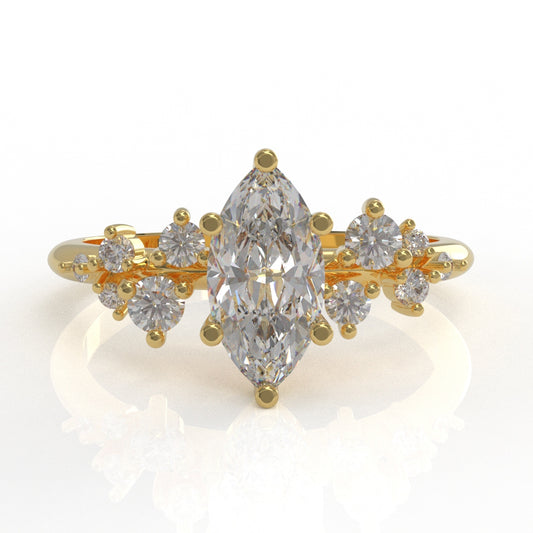 Anillo de Compromiso Corte Marquesa con zirconias, moissanitas o diamantes