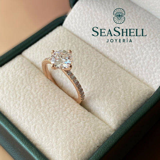 Anillo Solitario Pavé en Oro Rosa – Corte Brillante