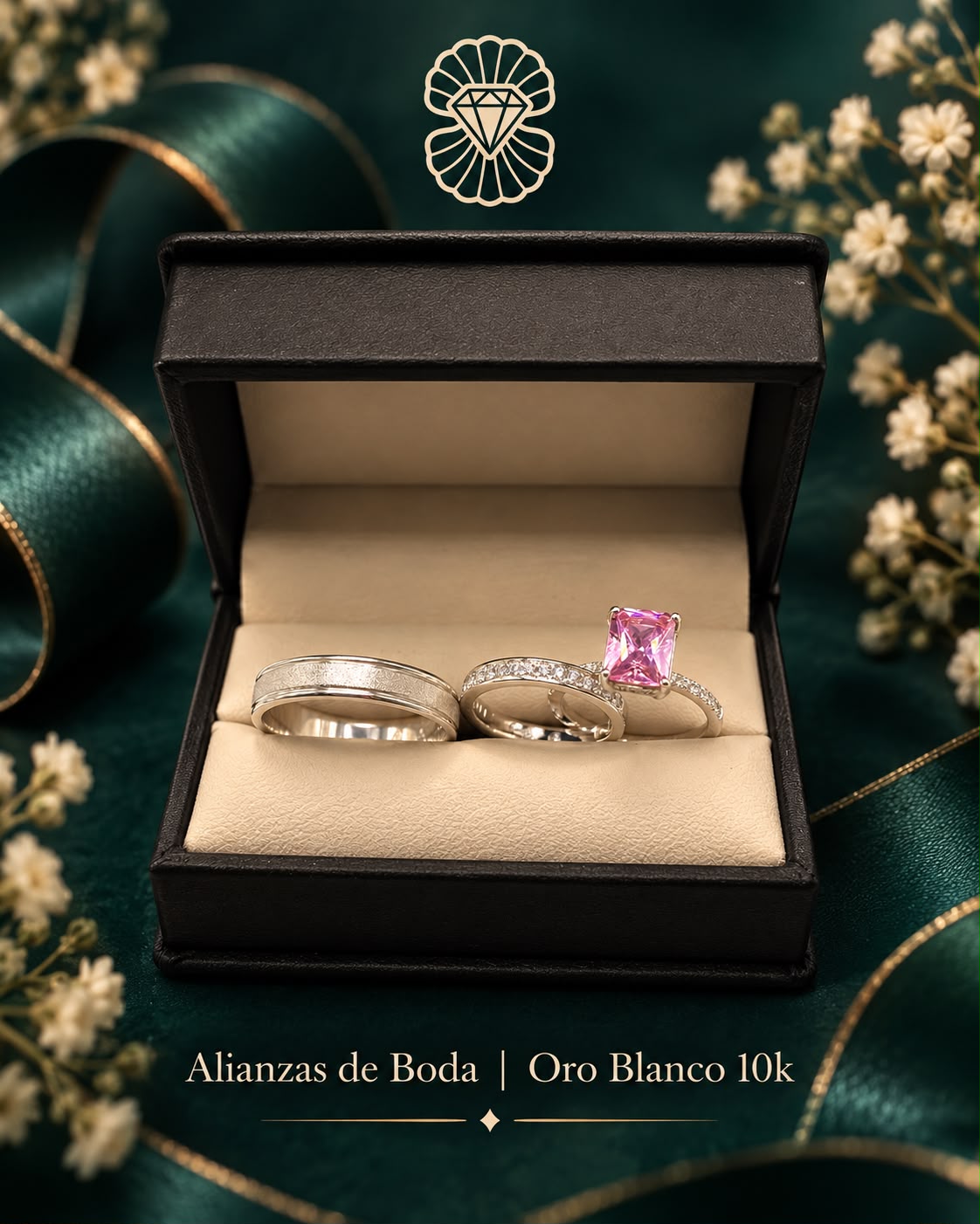 Alianzas de boda en oro blanco de 10K
