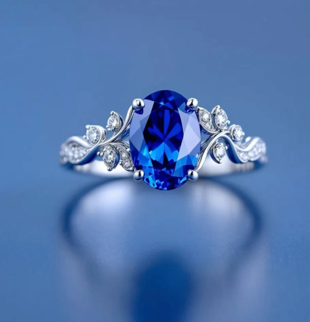 Anillo de Compromiso Corte Ovalado con Zirconia Azul