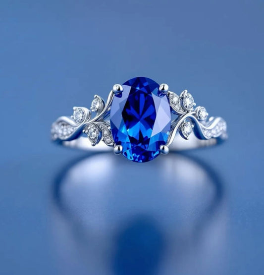 Anillo de Compromiso Corte Ovalado con Zirconia Azul