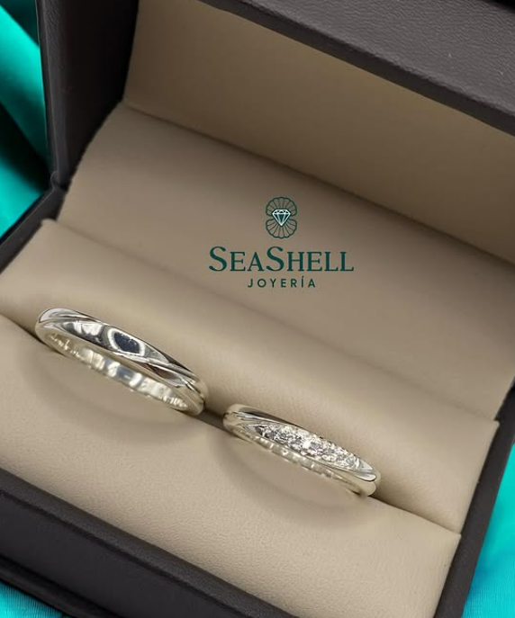 Dúo de Anillos de Matrimonio Oro Blanco